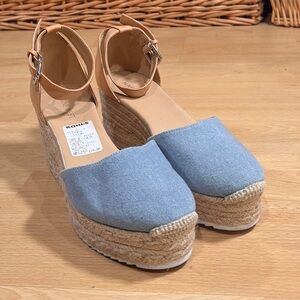Nine West Denim Blue Espadrille Wedge Sandals with ankle strap